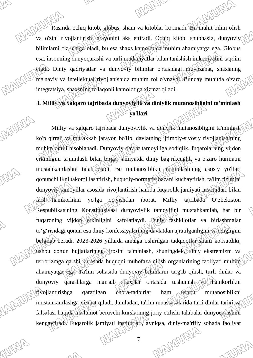 Dunyoviylik va diniylik mutanosibligi — mustaqil ish, 7-varaq