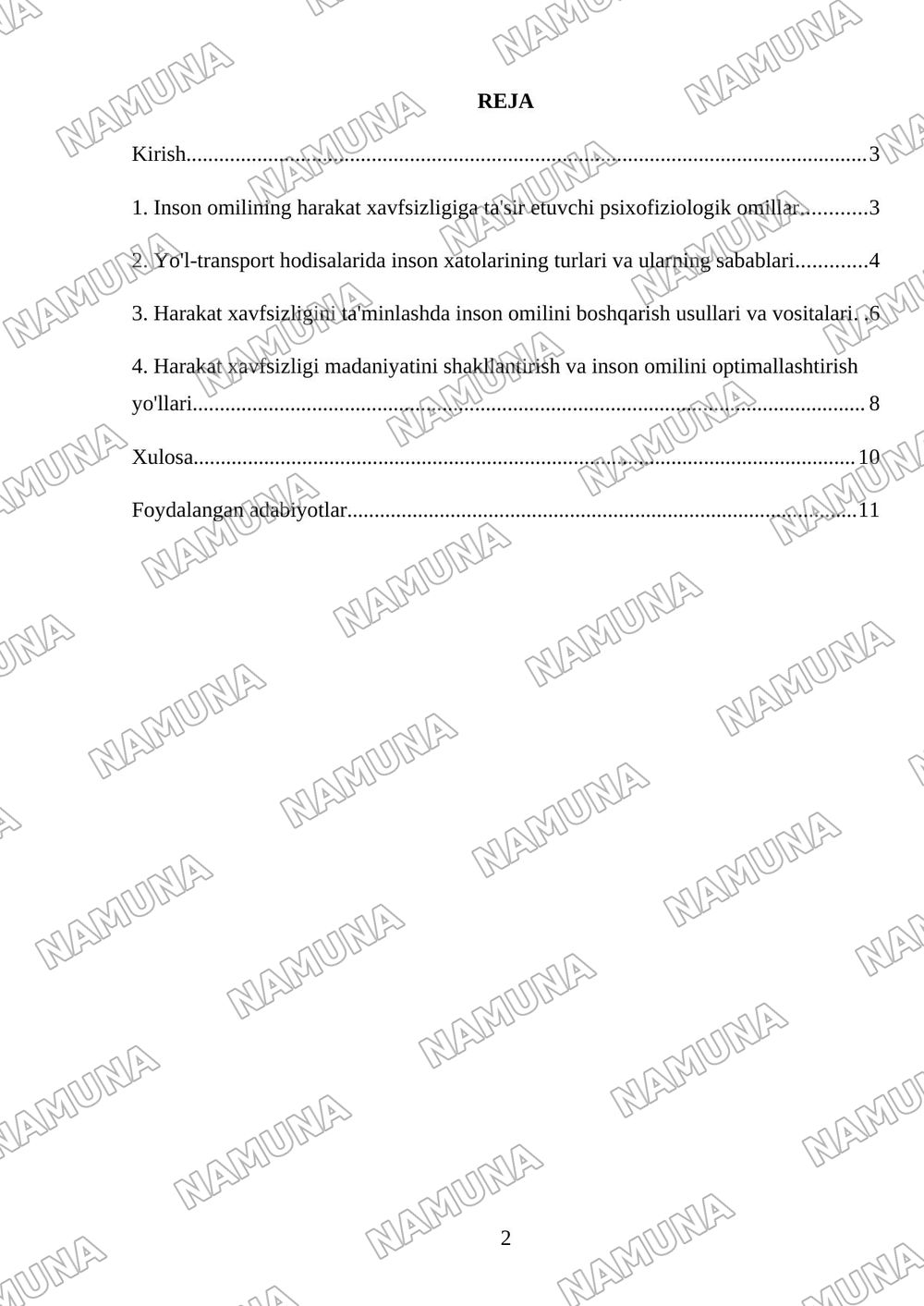 Harakat xavfsizligi tizimida inson omilining 6 — mustaqil ish, 2-varaq