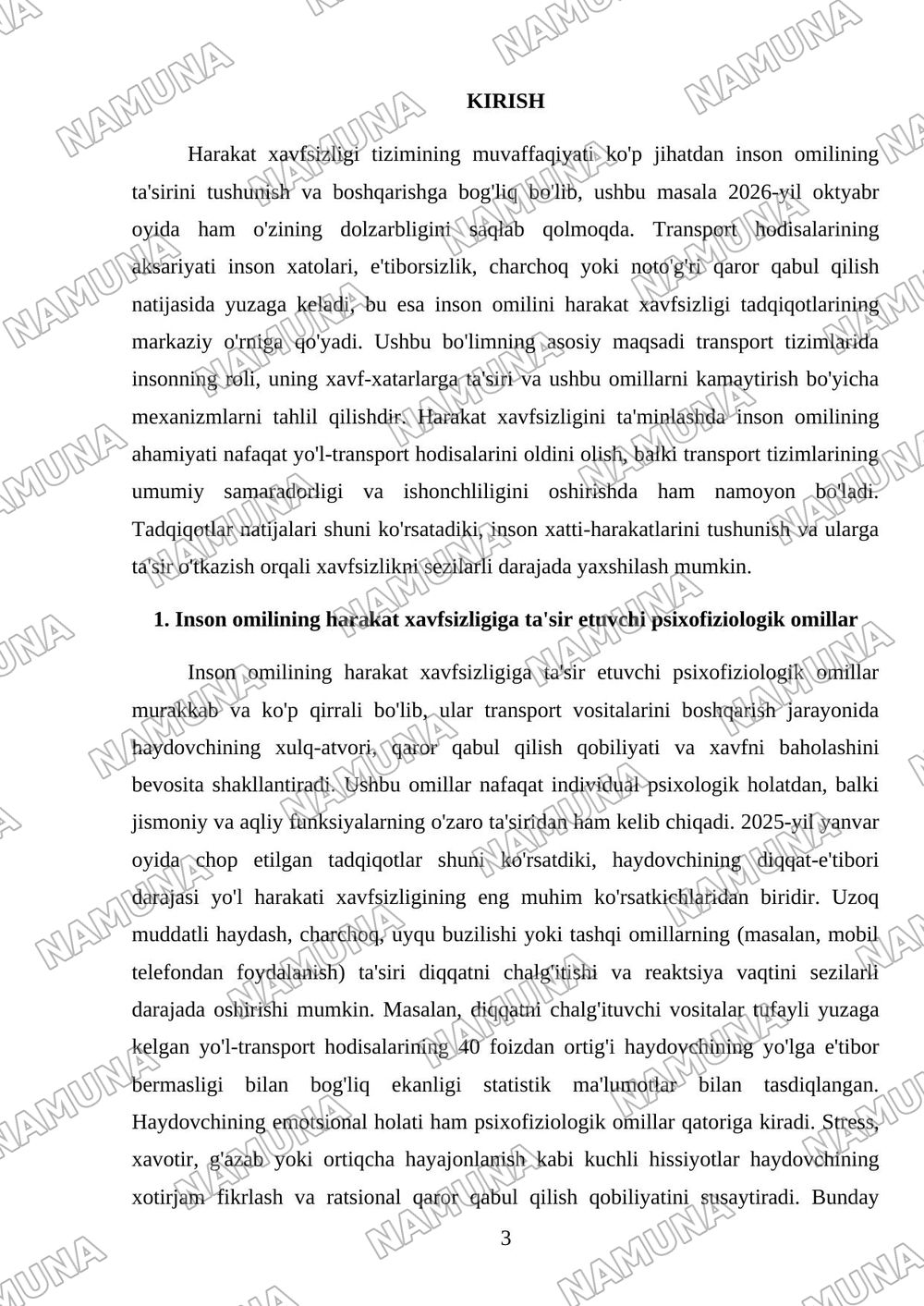 Harakat xavfsizligi tizimida inson omilining 6 — mustaqil ish, 3-varaq