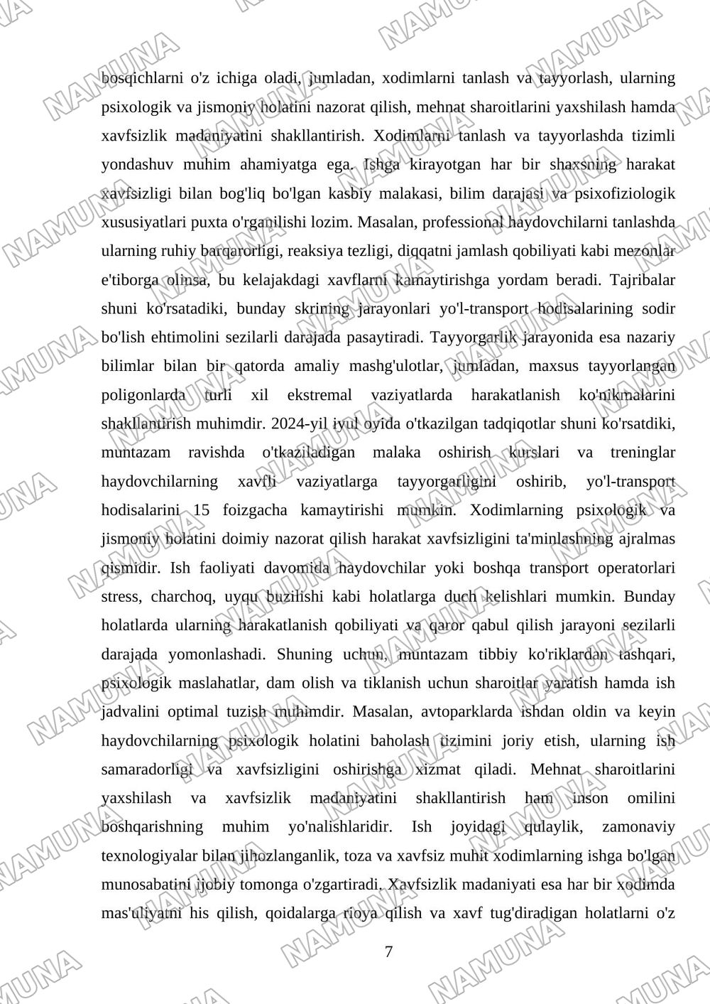 Harakat xavfsizligi tizimida inson omilining 6 — mustaqil ish, 7-varaq