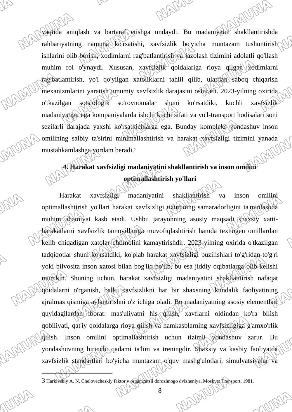 Harakat xavfsizligi tizimida inson omilining 6 — mustaqil ish, 8-varaq