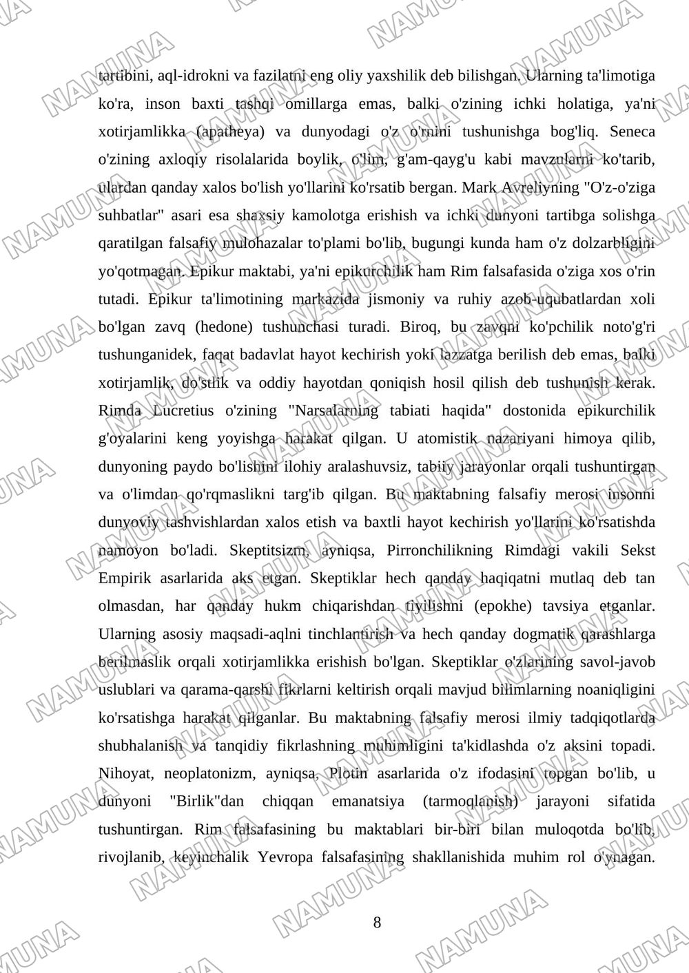 Qadimgi rim da falsafani paydo bolishi — mustaqil ish, 8-varaq
