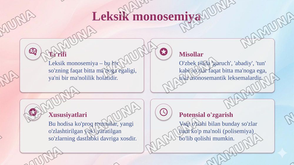 Leksik monosemiya va polisemiya. Leksik ma’no tiplari — taqdimot, 4-slayd