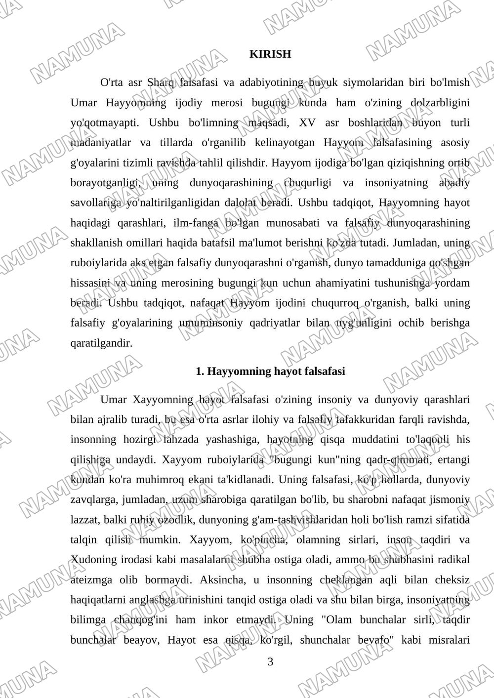 Umar Hayyom falsafasi — referat, 3-varaq