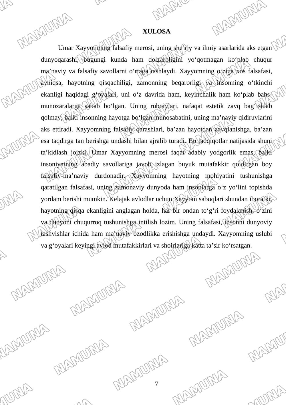 Umar Hayyom falsafasi — referat, 7-varaq