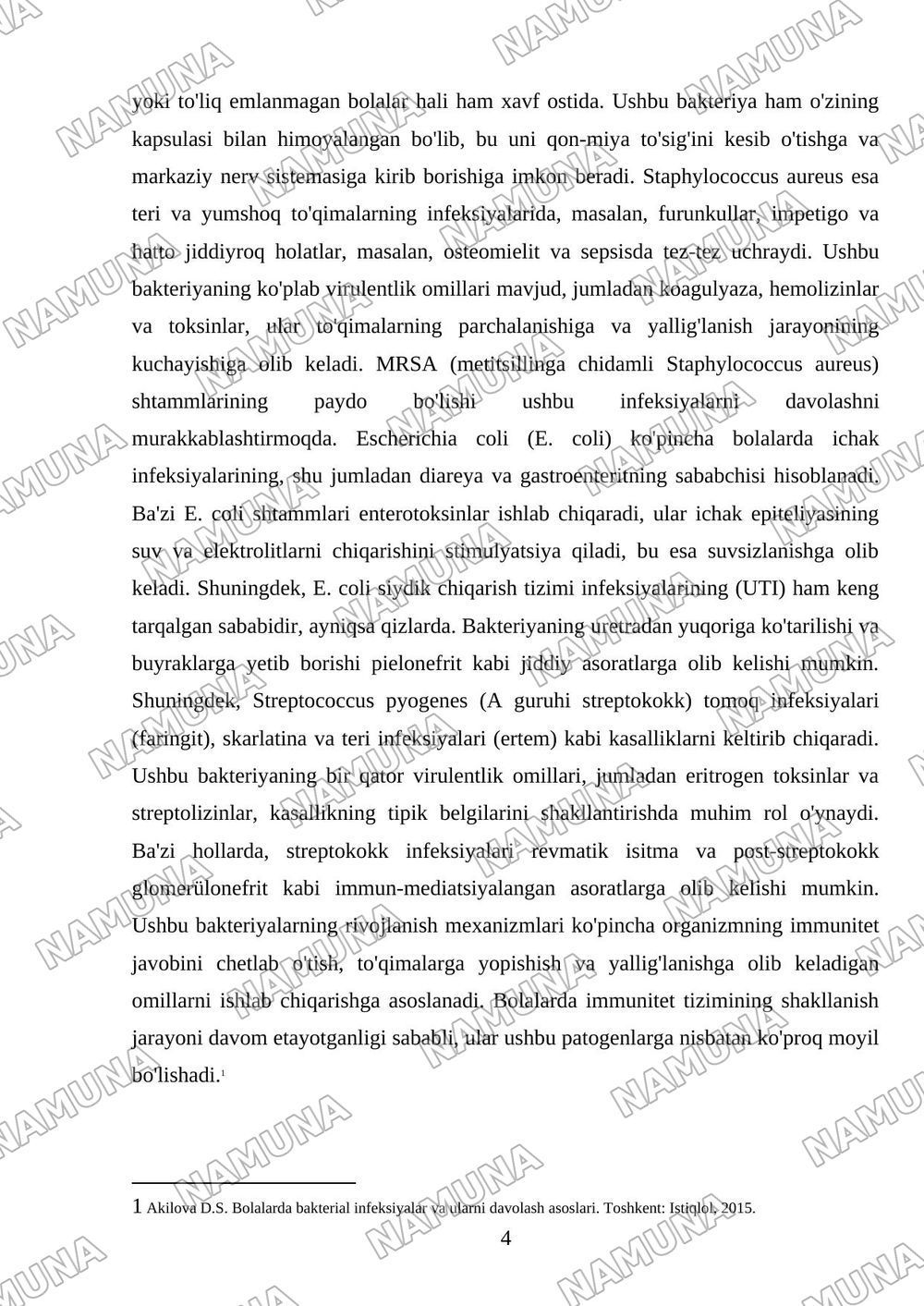 Bolalarda uchraydigan asosiy bakterial infeksiyalar — mustaqil ish, 4-varaq