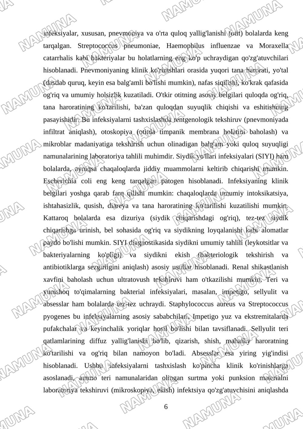 Bolalarda uchraydigan asosiy bakterial infeksiyalar — mustaqil ish, 6-varaq