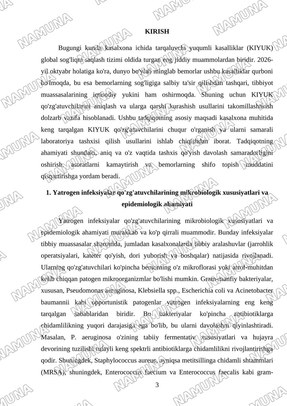 Kasalxona ichida tarqaluvchi (yatrogen) yuqumli kasalliklar qoʻzgʻatuvchilari va ularni laboratoriya tashxisi. — mustaqil ish, 3-varaq