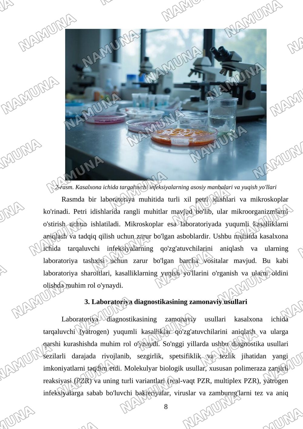 Kasalxona ichida tarqaluvchi (yatrogen) yuqumli kasalliklar qoʻzgʻatuvchilari va ularni laboratoriya tashxisi. — mustaqil ish, 8-varaq