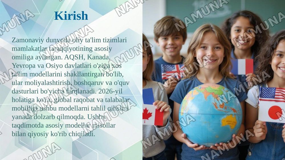 Oliy taʼlimning xalqaro modellari: AQSH, Kanada, Yevropa va Osiyo modellari qiyosiy tahlili — taqdimot, 3-slayd