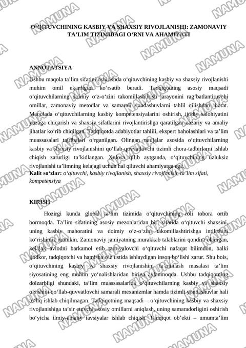 'Oʻqitivchining kasbiy va shaxsiy rivojlanishi' — maqola