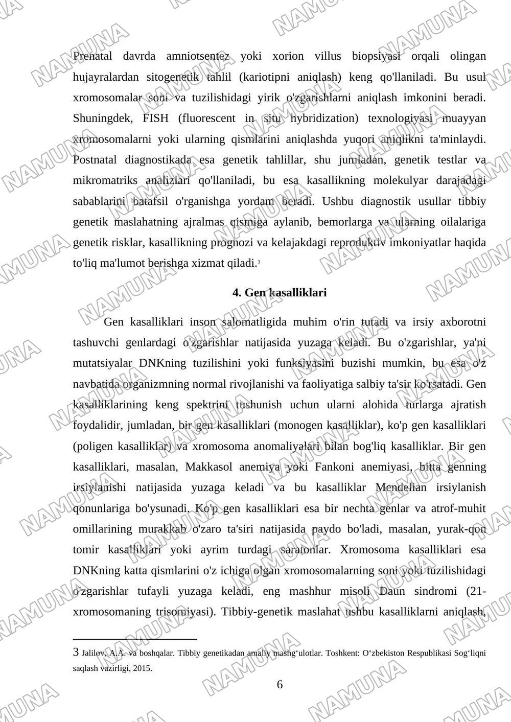 Irsiyatning molekulyar asoslari. Irsiy kasalliklar: xromosoma va gen kasalliklari. tibbiy- genetik maslaxat. — mustaqil ish, 6-varaq