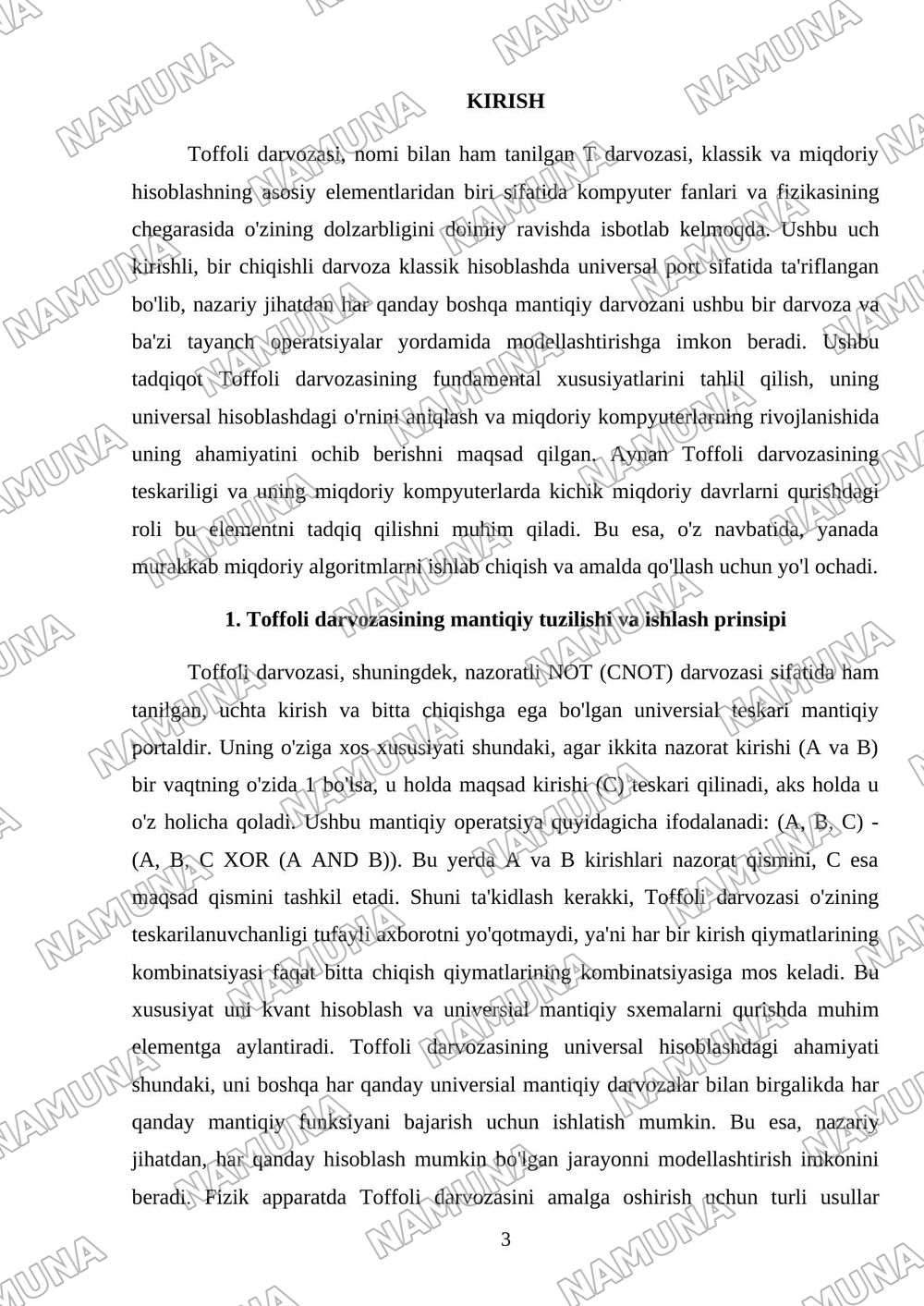 Toffoli darvozasi va uning universal hisoblashdagi ahamiyati — mustaqil ish, 3-varaq