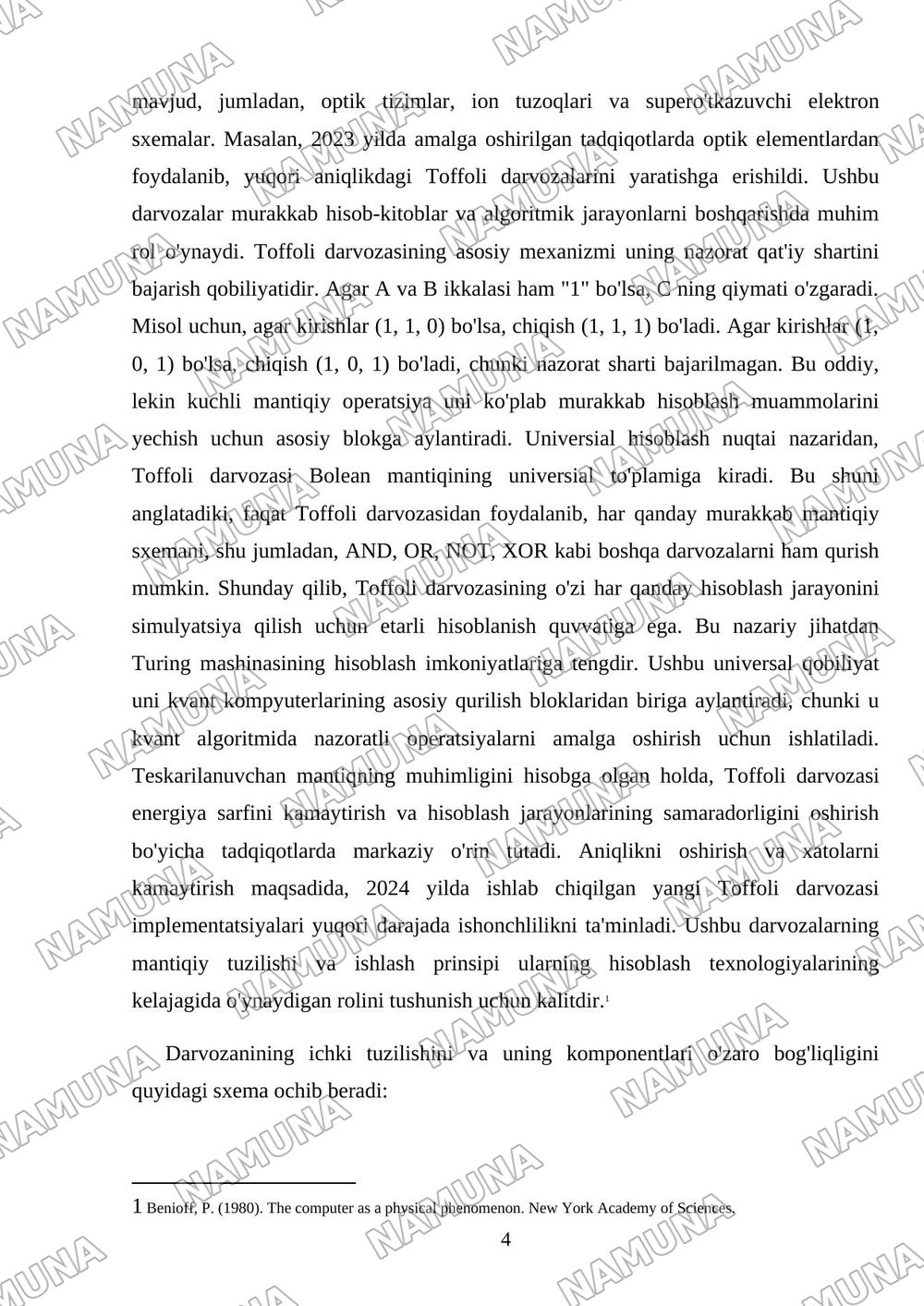 Toffoli darvozasi va uning universal hisoblashdagi ahamiyati — mustaqil ish, 4-varaq