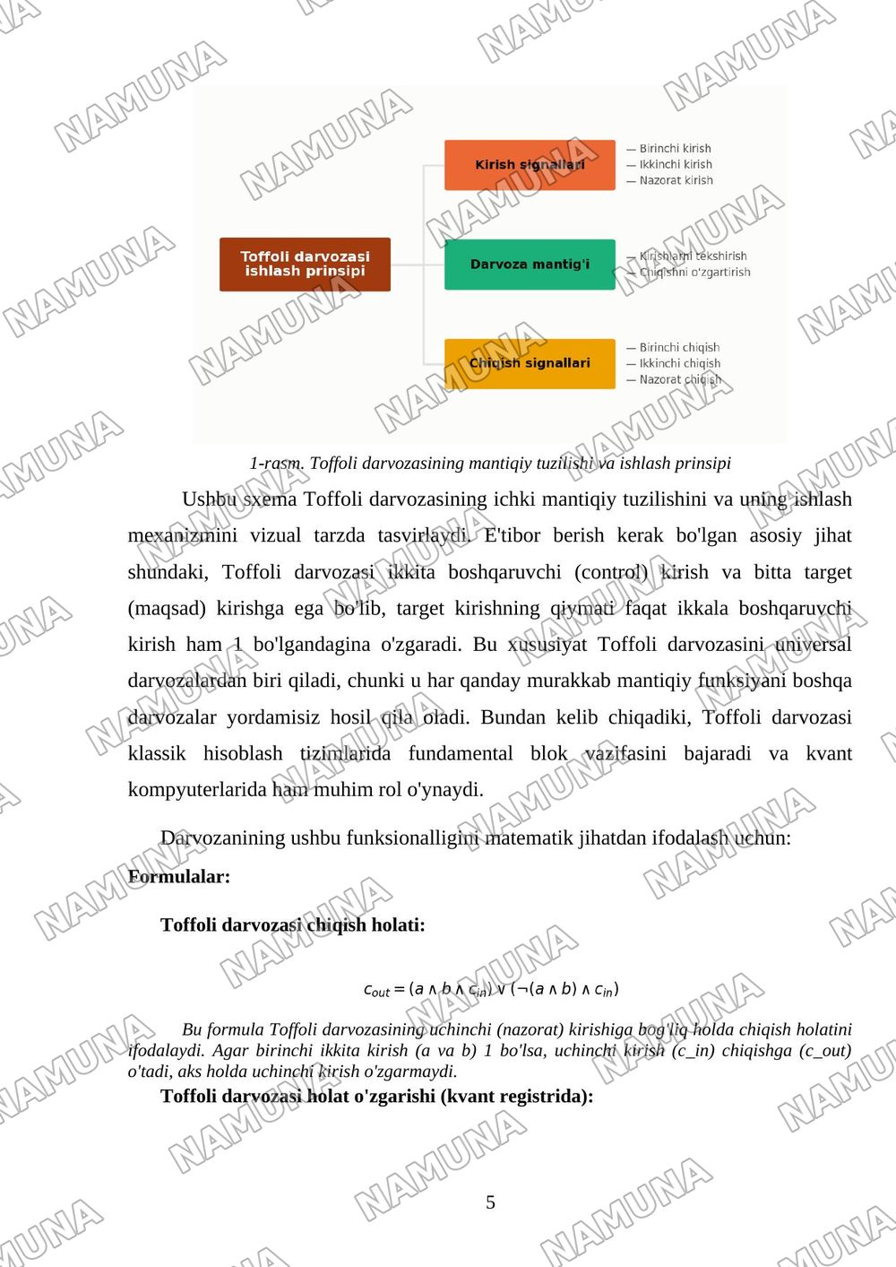 Toffoli darvozasi va uning universal hisoblashdagi ahamiyati — mustaqil ish, 5-varaq