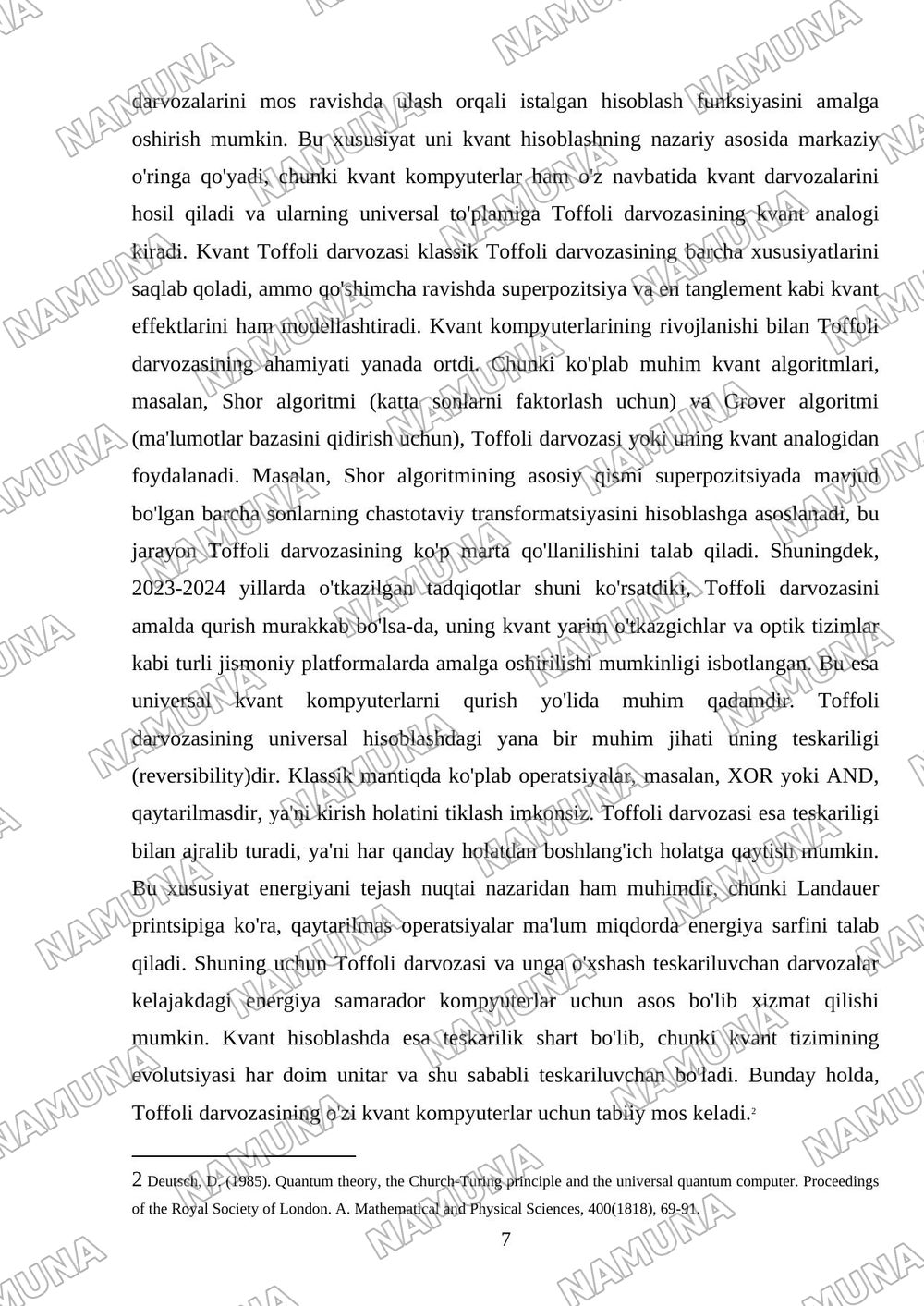 Toffoli darvozasi va uning universal hisoblashdagi ahamiyati — mustaqil ish, 7-varaq