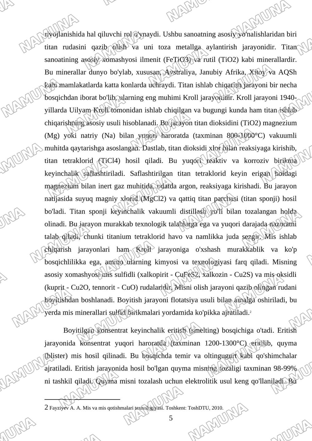 Rangli metallar ishlab chiqarish. Mis, titan ishlab chiqarish jarayonlari. Mis, titan va antifriksion birikmalat — mustaqil ish, 5-varaq