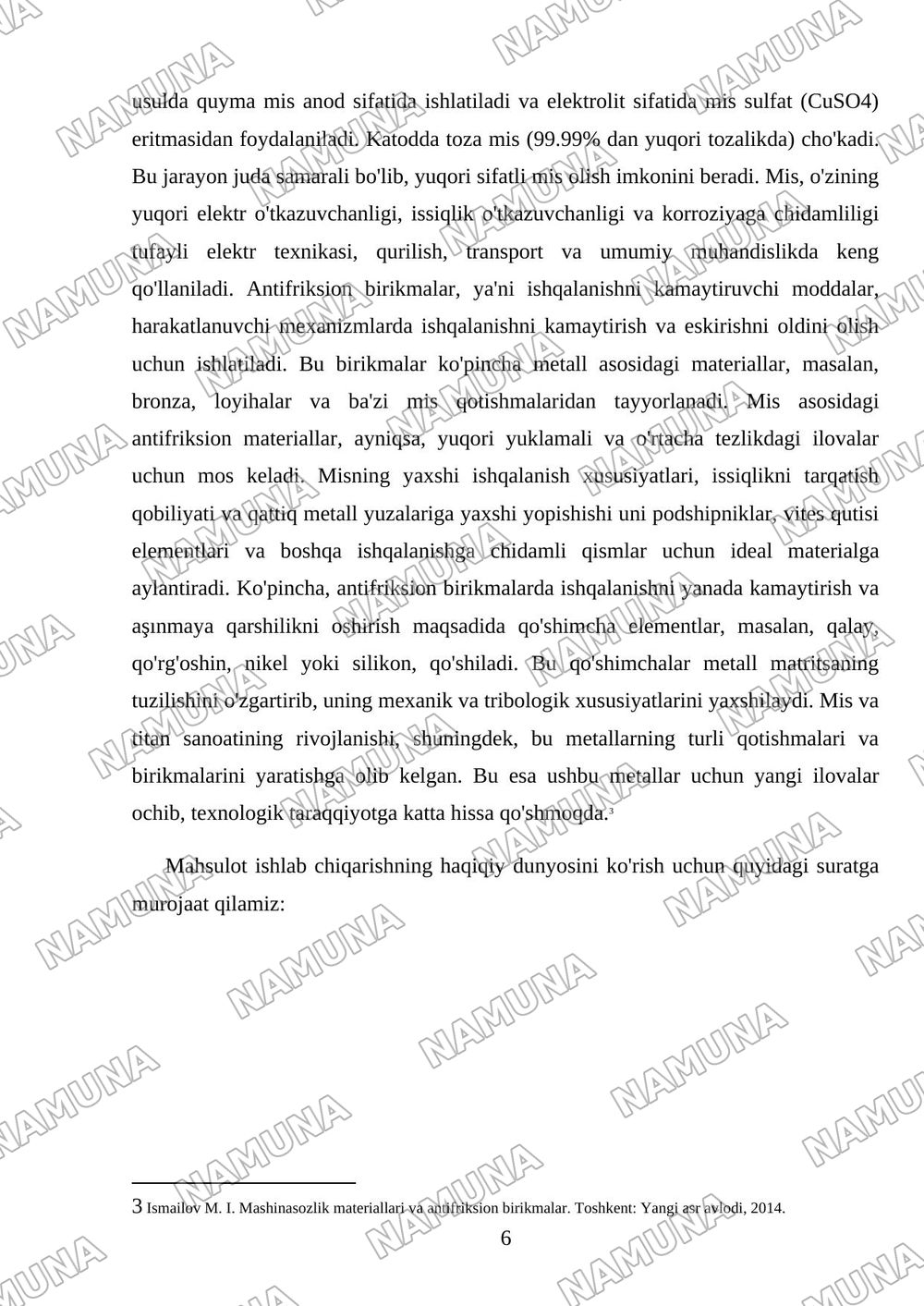 Rangli metallar ishlab chiqarish. Mis, titan ishlab chiqarish jarayonlari. Mis, titan va antifriksion birikmalat — mustaqil ish, 6-varaq