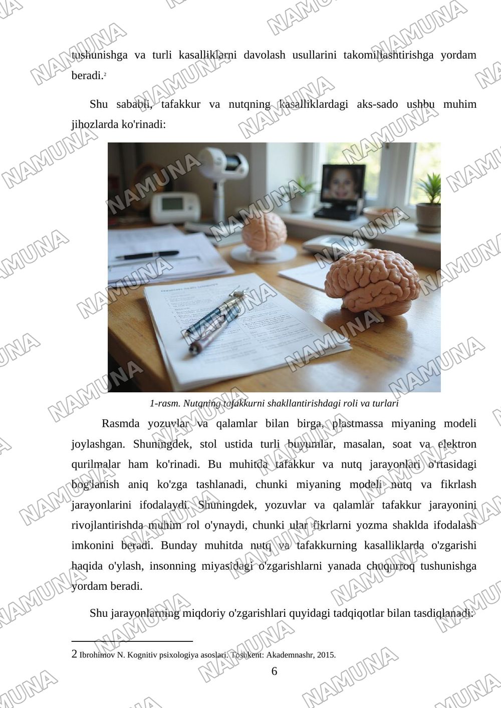 : 'Tafakkur va nutq jarayoni. Tafakkur va nutqning kasalliklarda o'zgarishi'. — referat, 6-varaq