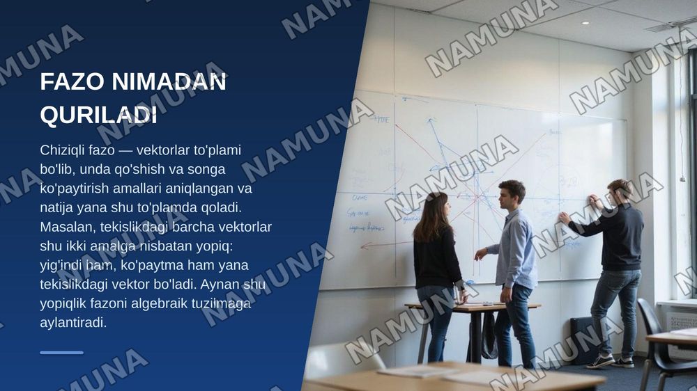 Chiziqli fazo. Chiziqli fazo o‘lchami va bazisini topishga doir misollar yechish. Qism fazolar va uning xossalariga doir misollar yechish. — zamonaviy taqdimot, 3-slayd