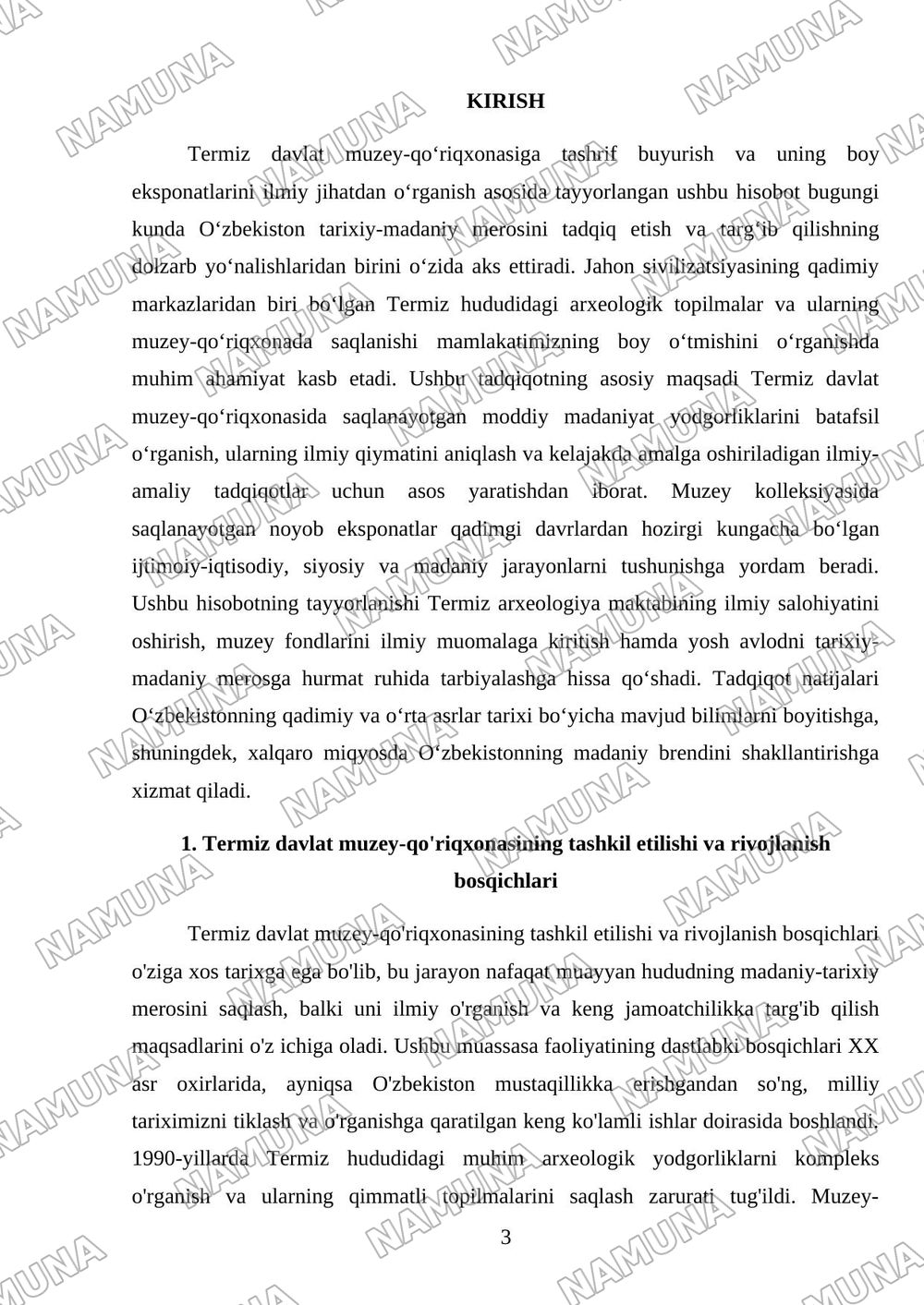Termiz davlat muzey-qo‘riqxonasiga ekskursiya va muzey eksponatlarini ilmiy o‘rganish bo‘yicha hisobot tayyorlash — mustaqil ish, 3-varaq