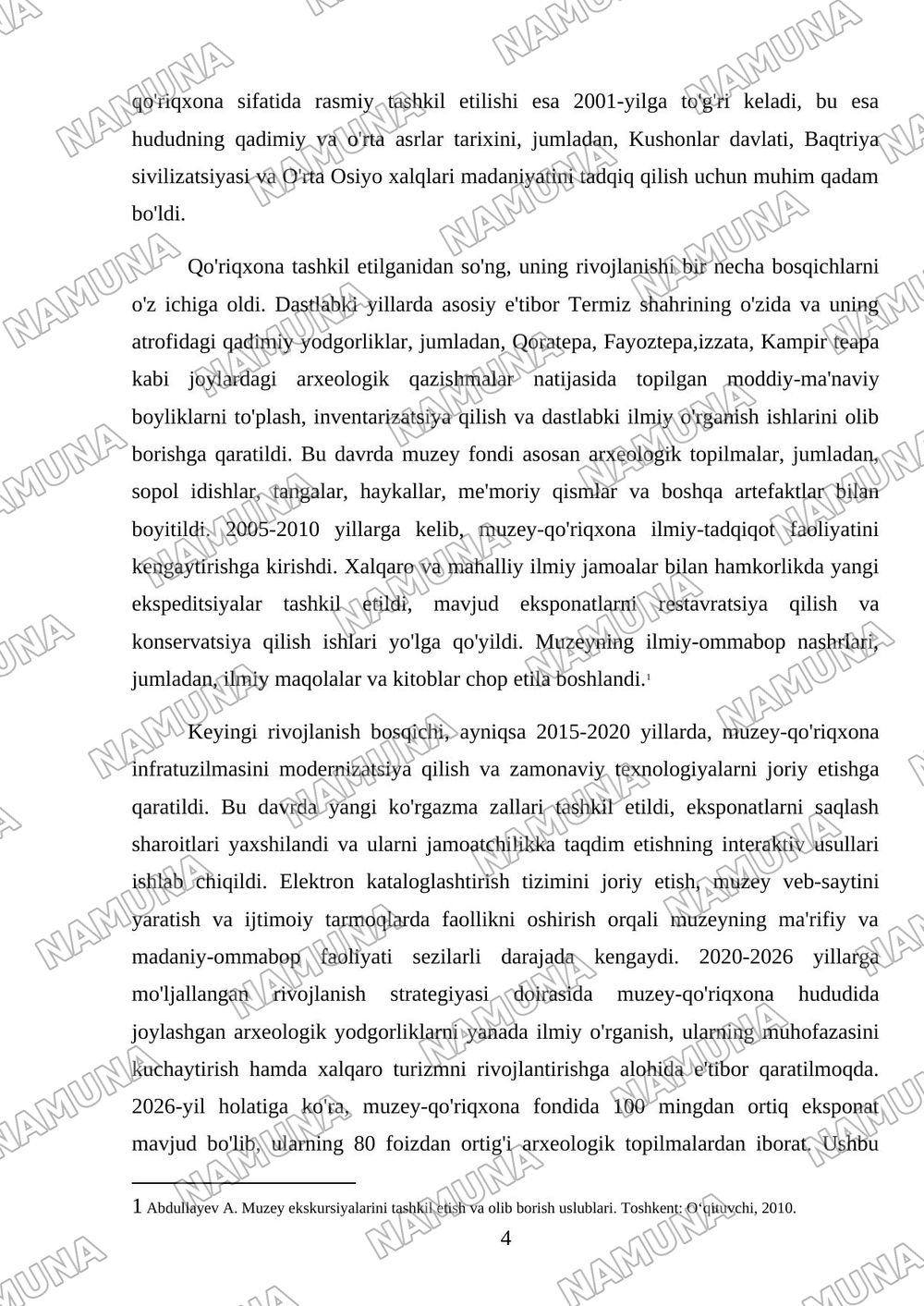 Termiz davlat muzey-qo‘riqxonasiga ekskursiya va muzey eksponatlarini ilmiy o‘rganish bo‘yicha hisobot tayyorlash — mustaqil ish, 4-varaq
