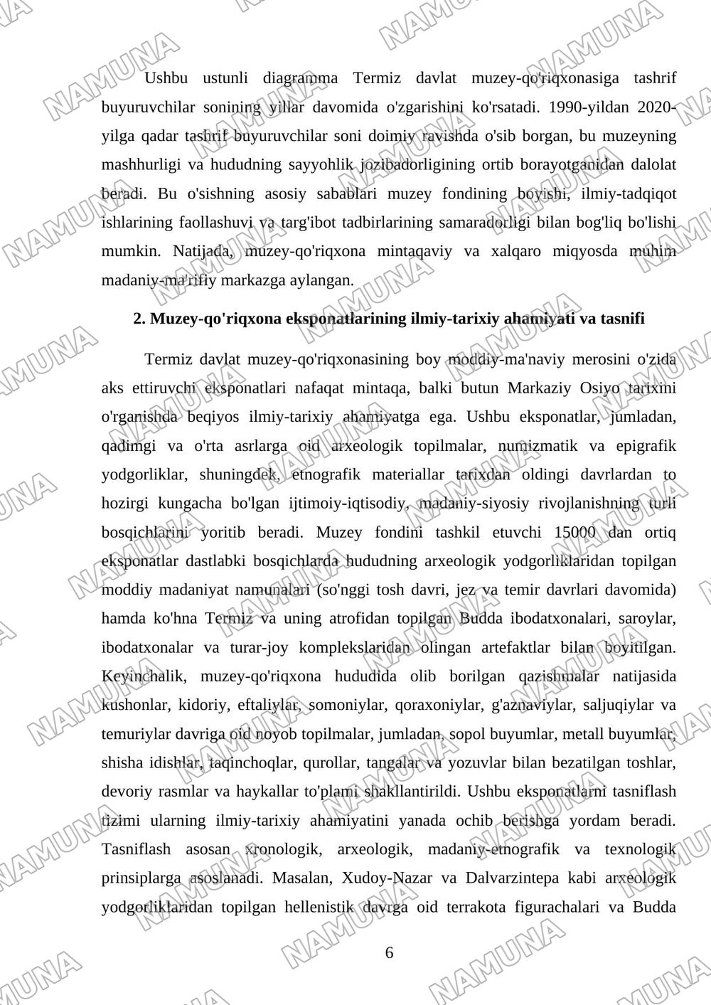Termiz davlat muzey-qo‘riqxonasiga ekskursiya va muzey eksponatlarini ilmiy o‘rganish bo‘yicha hisobot tayyorlash — mustaqil ish, 6-varaq