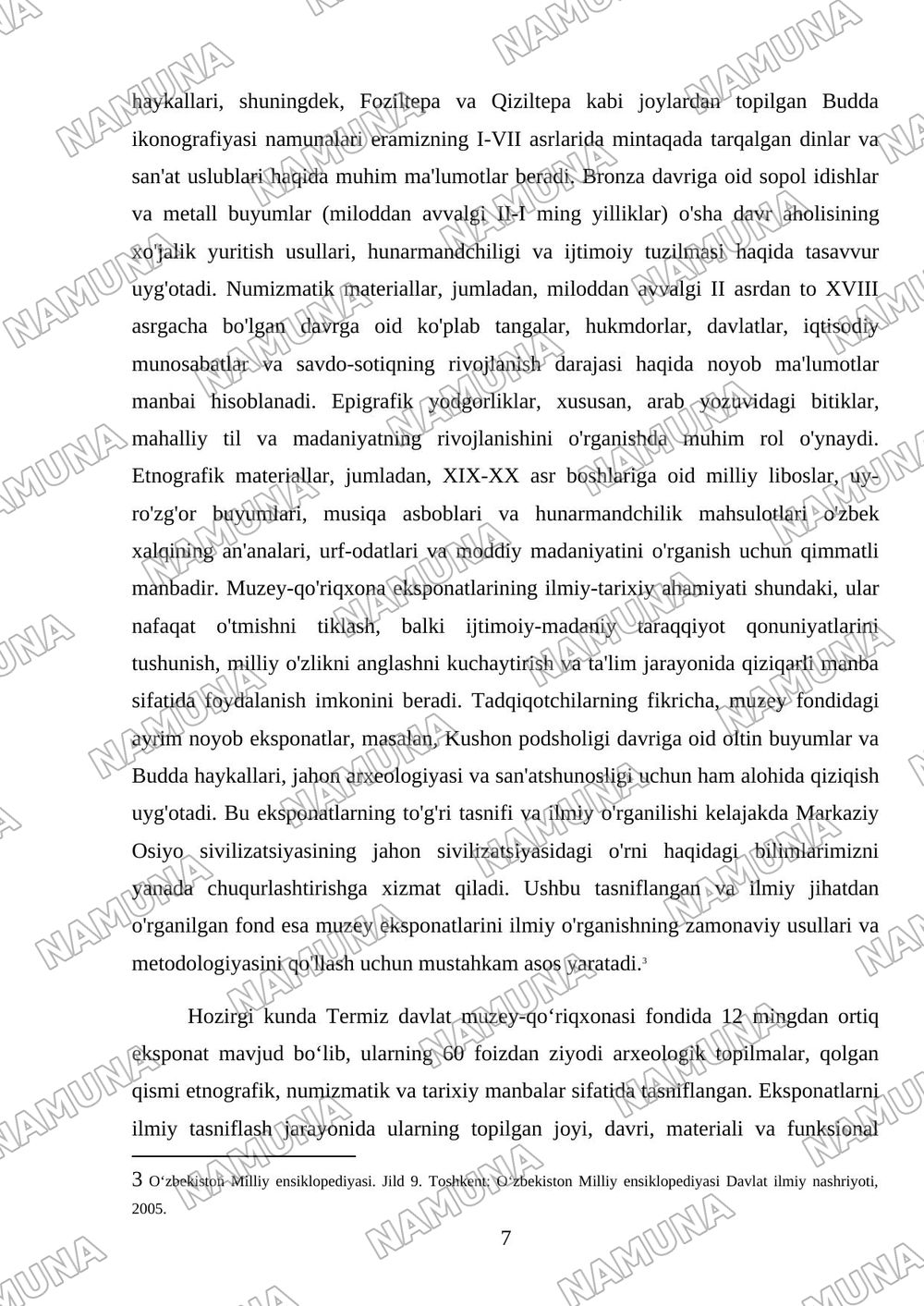 Termiz davlat muzey-qo‘riqxonasiga ekskursiya va muzey eksponatlarini ilmiy o‘rganish bo‘yicha hisobot tayyorlash — mustaqil ish, 7-varaq