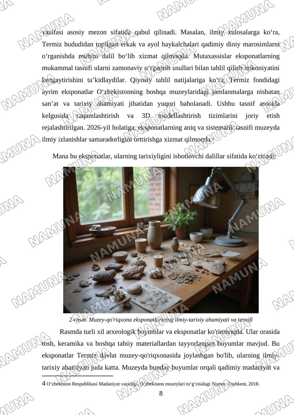 Termiz davlat muzey-qo‘riqxonasiga ekskursiya va muzey eksponatlarini ilmiy o‘rganish bo‘yicha hisobot tayyorlash — mustaqil ish, 8-varaq