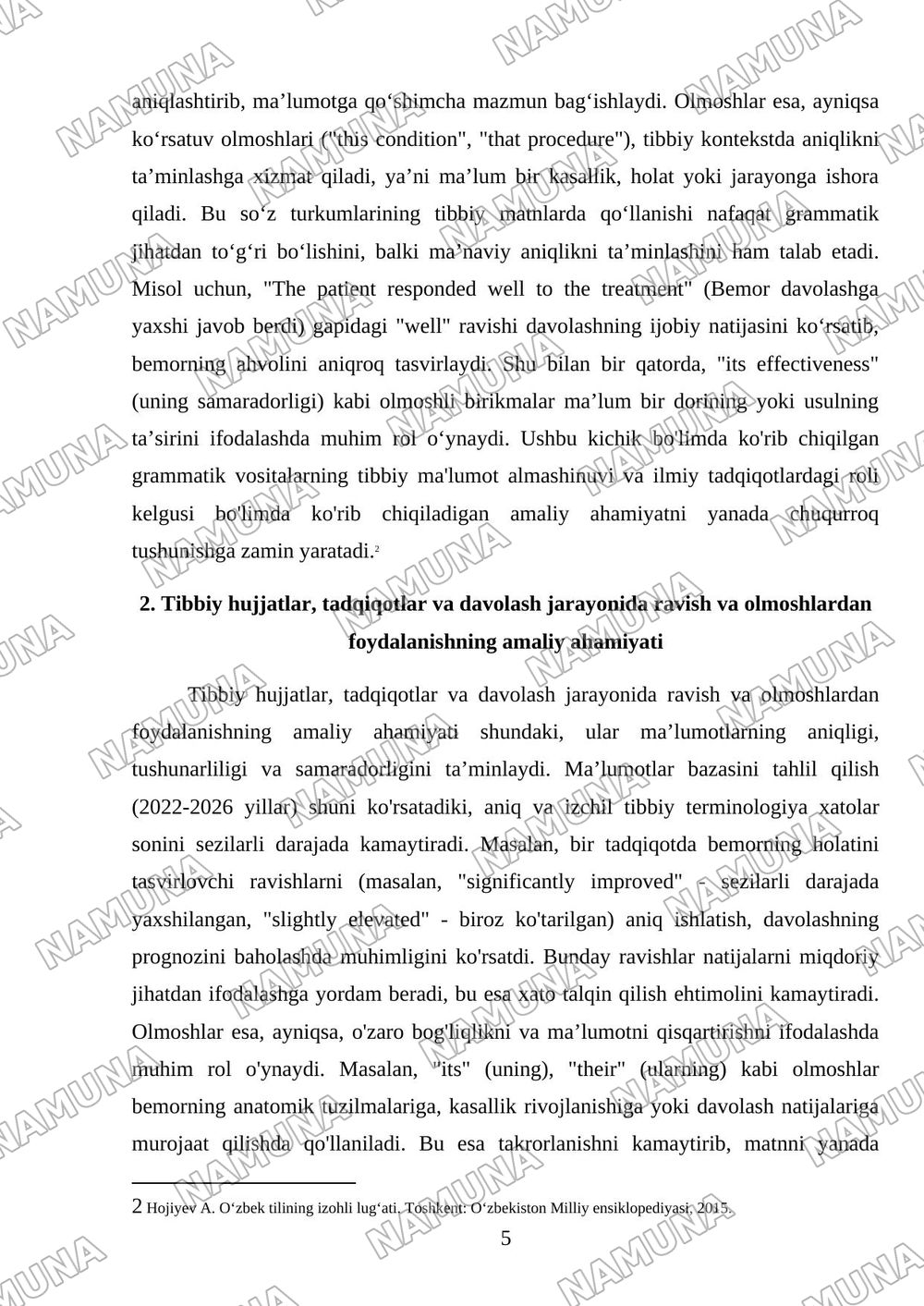 Ravish, olmoshlarning tibbiyot terminlarida qoʻllanilishi. Sonlar — mustaqil ish, 5-varaq