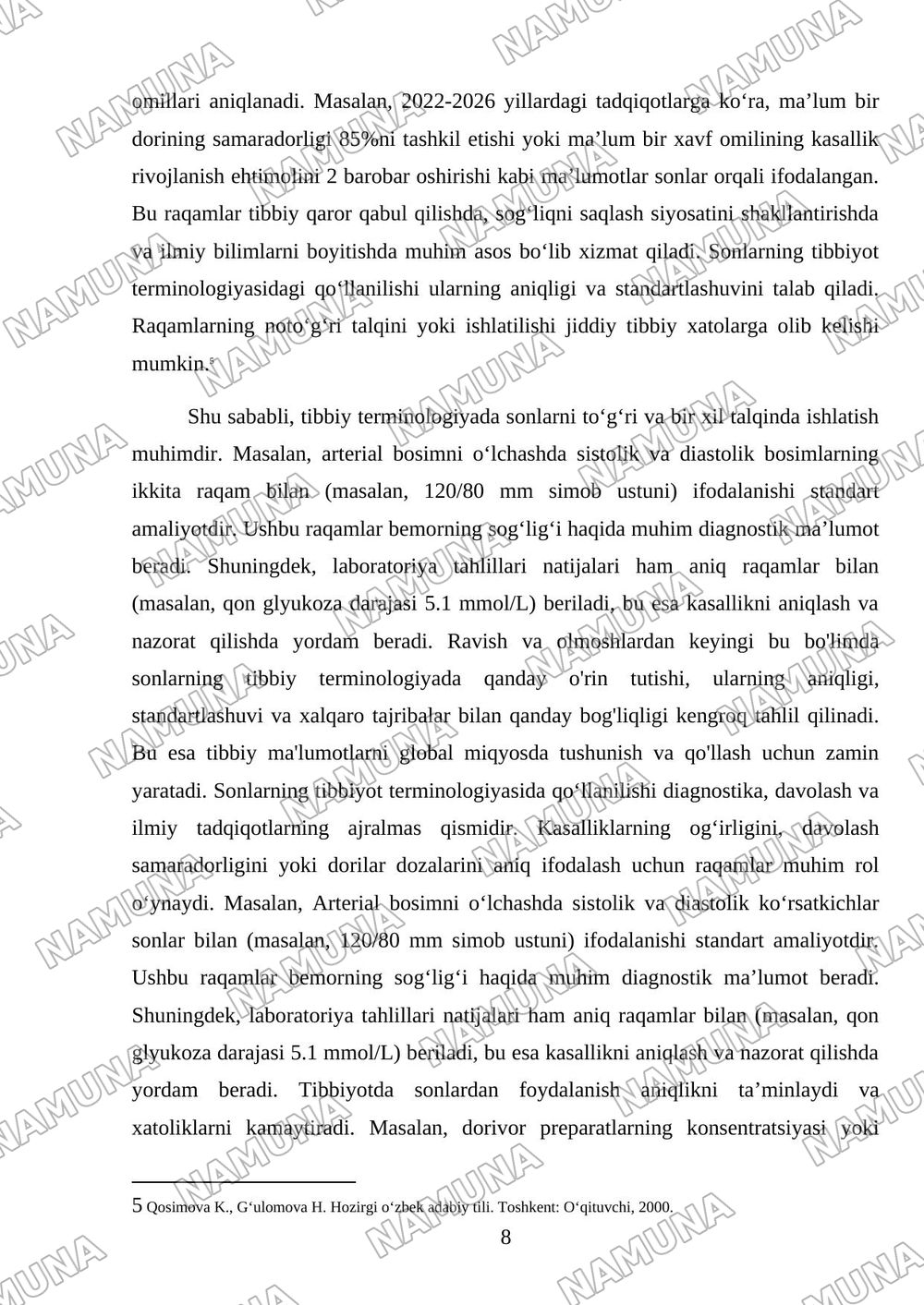 Ravish, olmoshlarning tibbiyot terminlarida qoʻllanilishi. Sonlar — mustaqil ish, 8-varaq