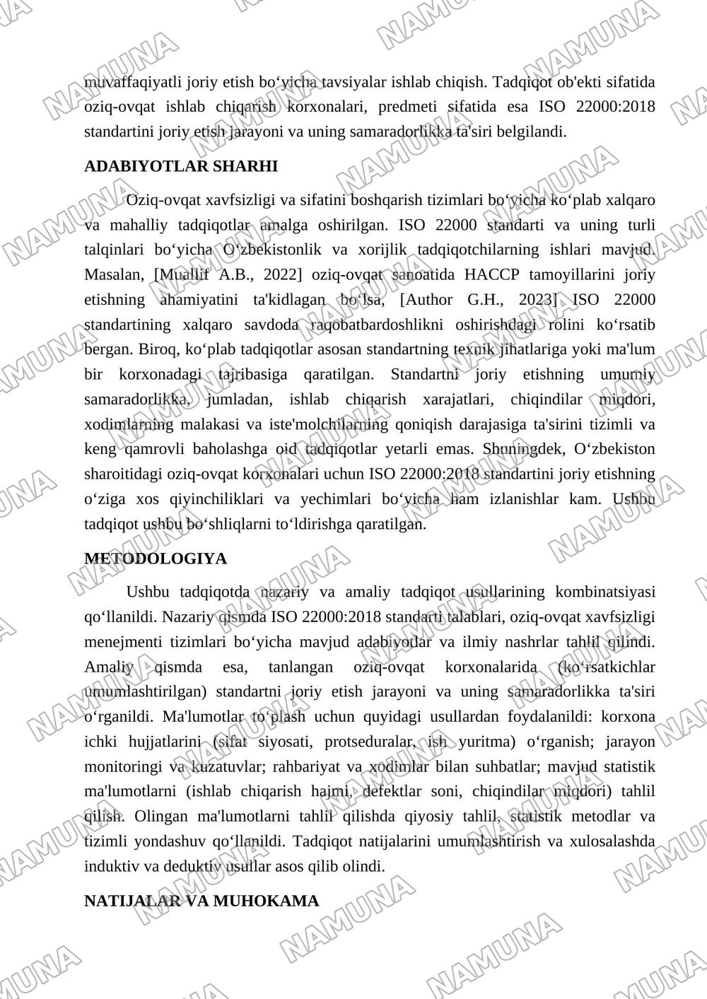 OZIQ-OVQAT ISHLAB CHIQARISH KORXONALARIDA ISO 22000:2018 STANDARTINI JORIY ETISH ORQALI SAMARADORLIKNI OSHIRISH — maqola, 2-varaq