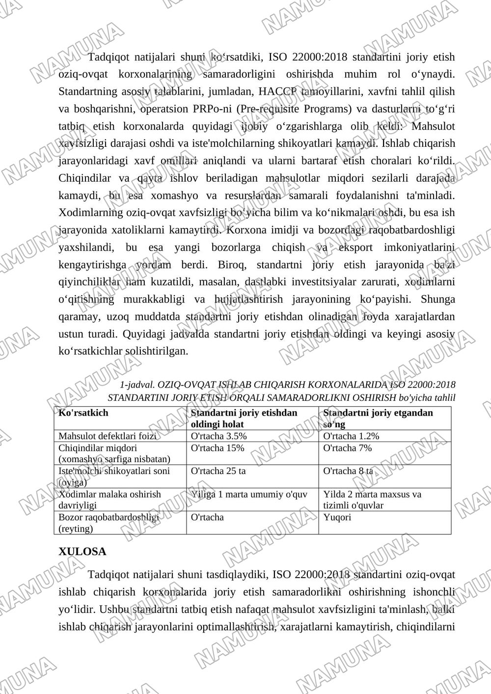 OZIQ-OVQAT ISHLAB CHIQARISH KORXONALARIDA ISO 22000:2018 STANDARTINI JORIY ETISH ORQALI SAMARADORLIKNI OSHIRISH — maqola, 3-varaq