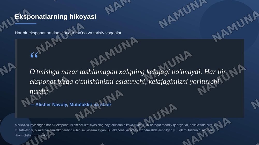 Xalqaro islom sivilizatsiyasi markazi eksponatlari taasurotlari — zamonaviy taqdimot, 5-slayd