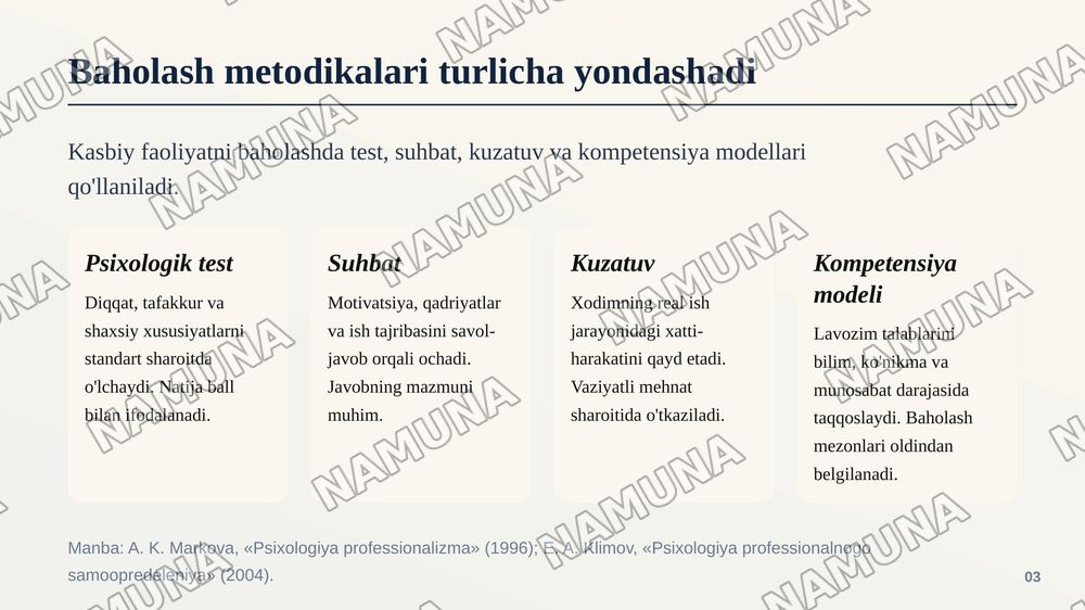 Kasbiy faoliyatni psixalogik baholash metodikalar tahlili — zamonaviy taqdimot, 4-slayd