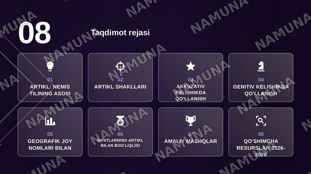 Der Gebrauch des bestimmten Artikels
Tarjimasi: Aniq artiklning ishlatilishi. — zamonaviy taqdimot, 2-slayd