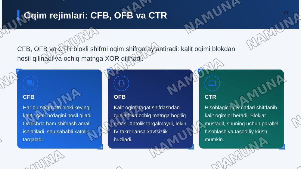 Blokli shifr rejimlari — zamonaviy taqdimot, 8-slayd