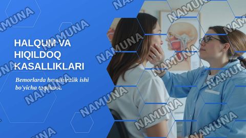 Mavzu:Halqum va hiqildoq kasalliklari bilan og'rigan bemorlarda hamshiralik ishi
O'.B.K:Xalqum tuzilishi va vazifalarini.Burun-halqum kasalliklarini.Og'iz-halqum kasalliklarini.Halqum-xiqildoq kasalliklarini.Hiqildoq jarohatlari va unga yot jismlar tushishiniO'tkir va surunkali laringitlarniSoxta va — zamonaviy taqdimot
