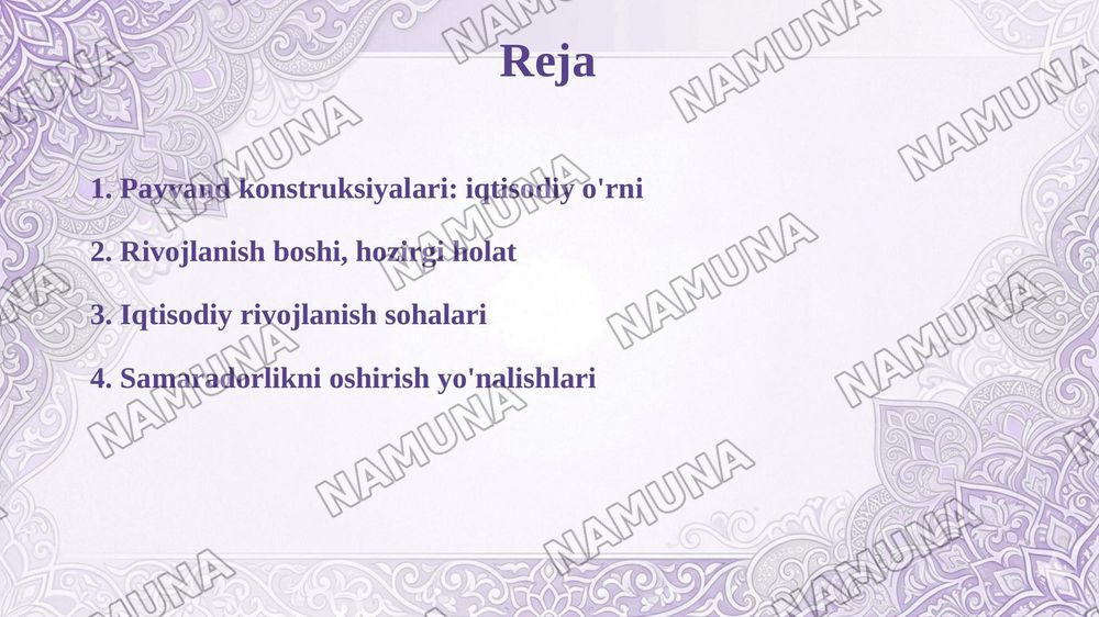 Payvand konstruksiyalarini iqtisodiy samaradorligi — taqdimot, 2-slayd