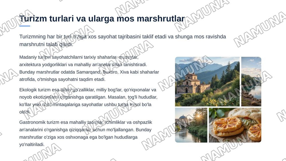 Turistik marshrutlarni ishlab chiqish va tamoyillari — zamonaviy taqdimot, 7-slayd