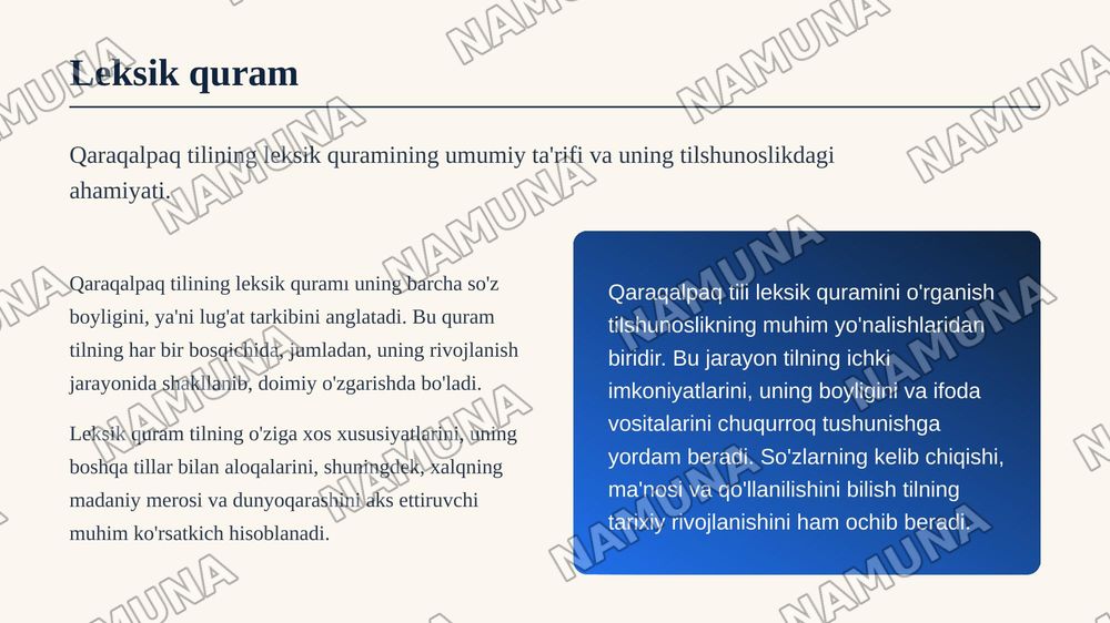 Qaraqalpaq tiliniń leksikalıq quramı — zamonaviy taqdimot, 3-slayd