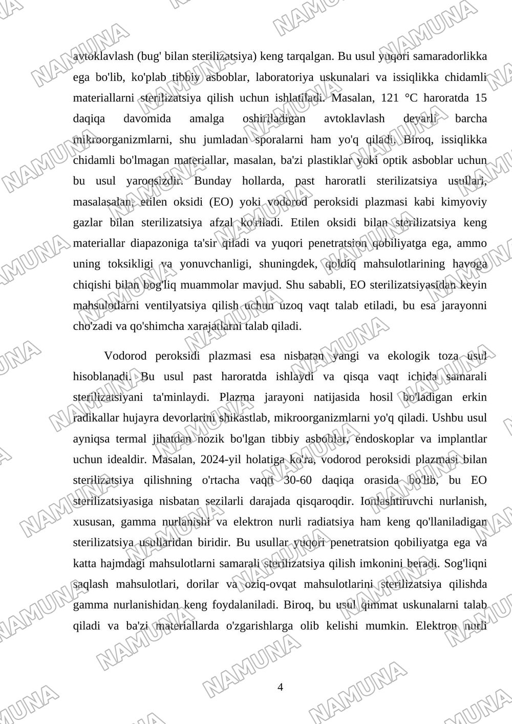 Zamonaviy sterilizatsiya usullari — mustaqil ish, 4-varaq