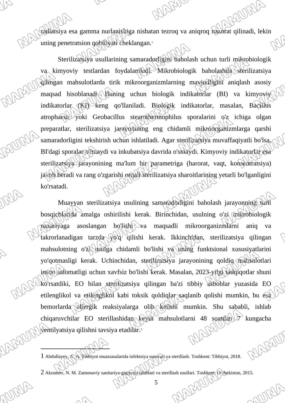 Zamonaviy sterilizatsiya usullari — mustaqil ish, 5-varaq