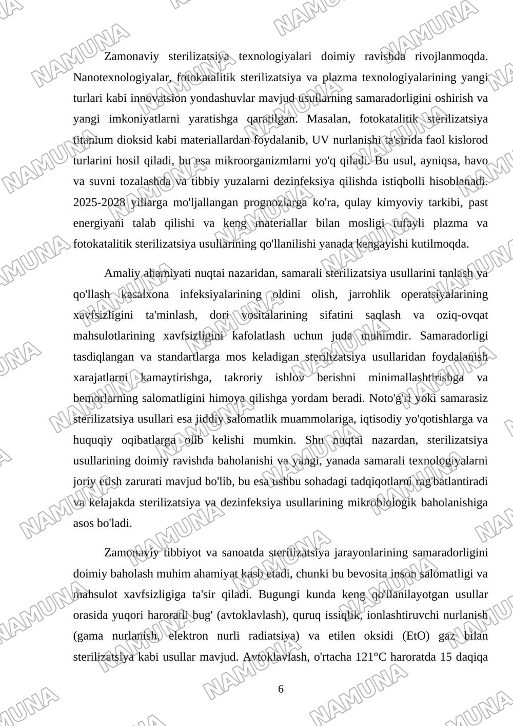 Zamonaviy sterilizatsiya usullari — mustaqil ish, 6-varaq