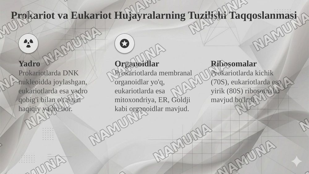 Viruslar. Pro-eukariot hujayralarning oʻziga xos tuzilishi va farqlari. Eukariot hujayralarning ultrastrakturaviy tuzilishi — taqdimot, 6-slayd