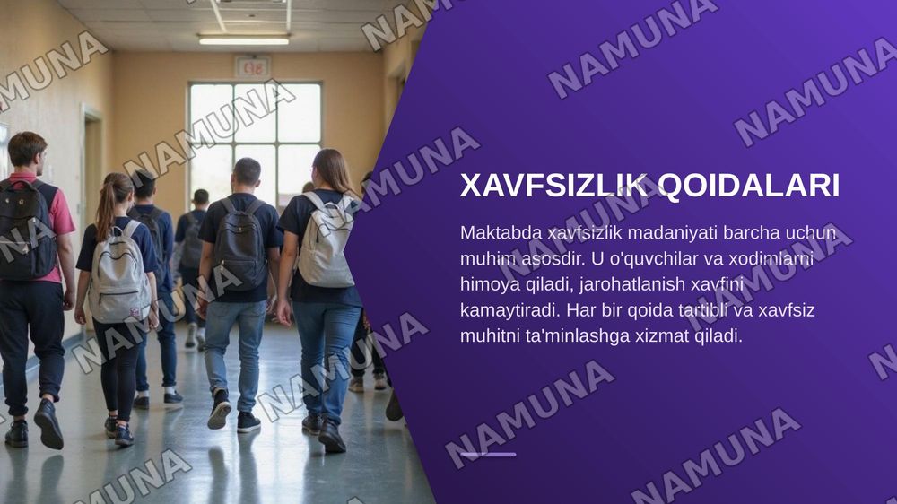 Maktabning ichki tartib qoidalari texnika yongʻin xavfsizligi evakuatsiya tartibi. Biologiya xonasi labaratoriya jihozlari mikroskoplar modellar kalleksiyalar va amalyot uchun foydalangan va boshqa rurslar buyicha tanishdim — zamonaviy taqdimot, 3-slayd