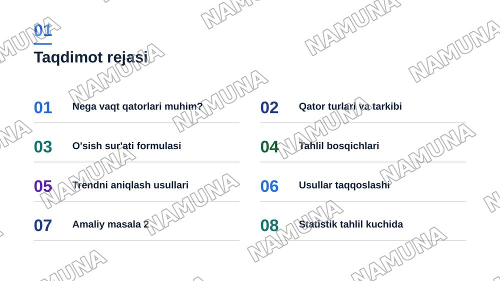 Vaqt qatorlarini statistik oʻrganish usullari — zamonaviy taqdimot, 2-slayd