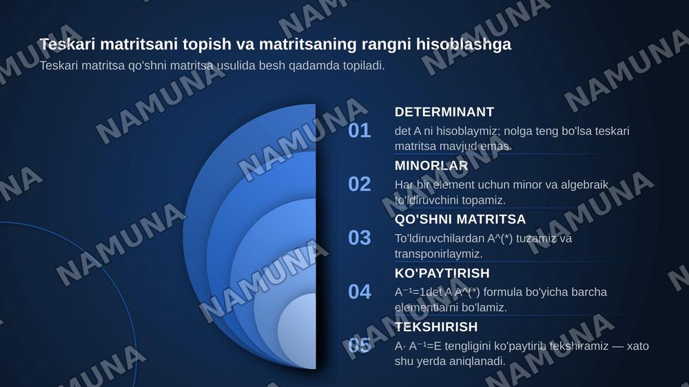 Teskari matritsani topish va matritsaning rangni hisoblashga oid misollar yechish — zamonaviy taqdimot, 4-slayd