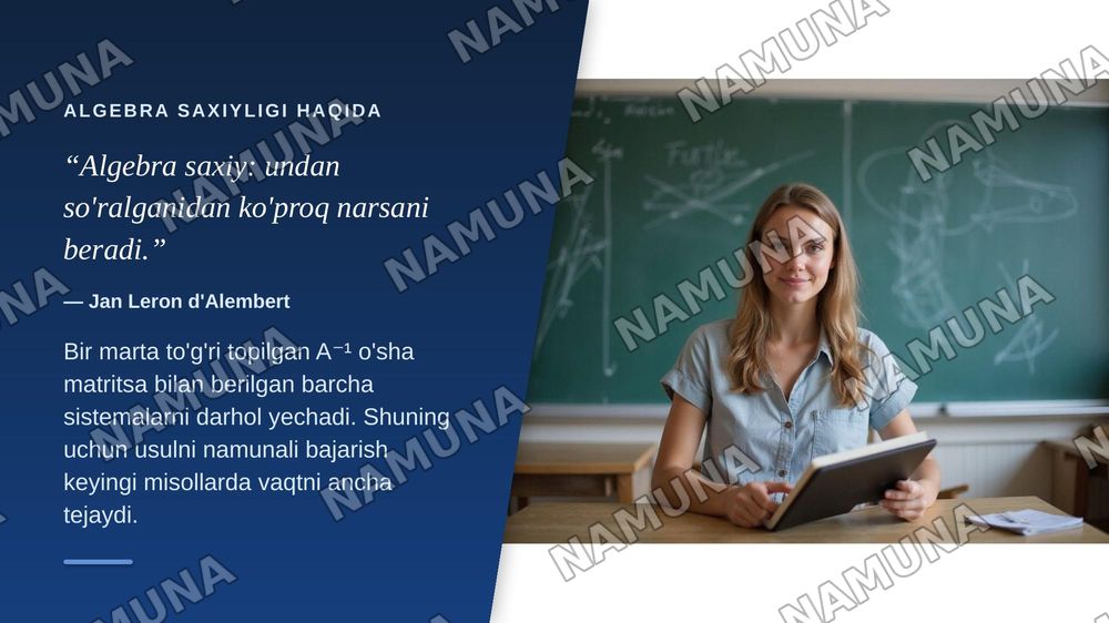 Teskari matritsani topish va matritsaning rangni hisoblashga oid misollar yechish — zamonaviy taqdimot, 7-slayd