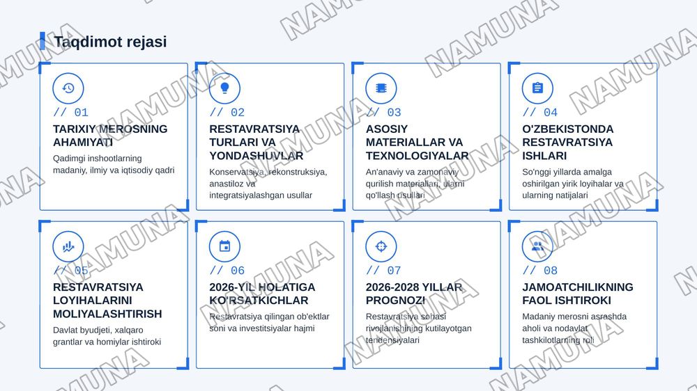 Qadimgi bino va inshootlarni restavratsiya qilish va tamirlash — zamonaviy taqdimot, 2-slayd